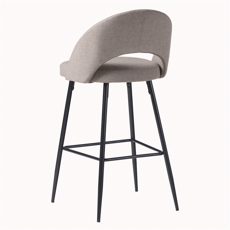 Pemberly Row Metal Upholstered Bar Stool with Rounded Back in Off White