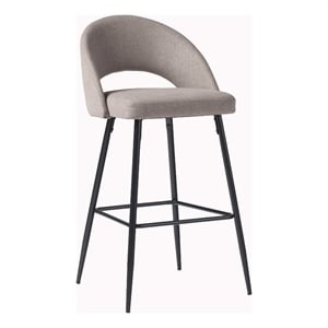 Pemberly Row Metal Upholstered Bar Stool with Rounded Back in Off White