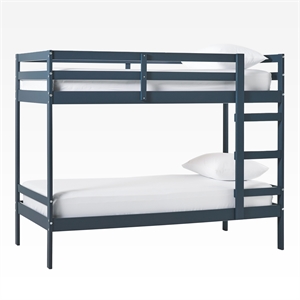 Pemberly Row Modern Solid Wood Twin Over Twin Simple Bunk Bed in Midnight Navy