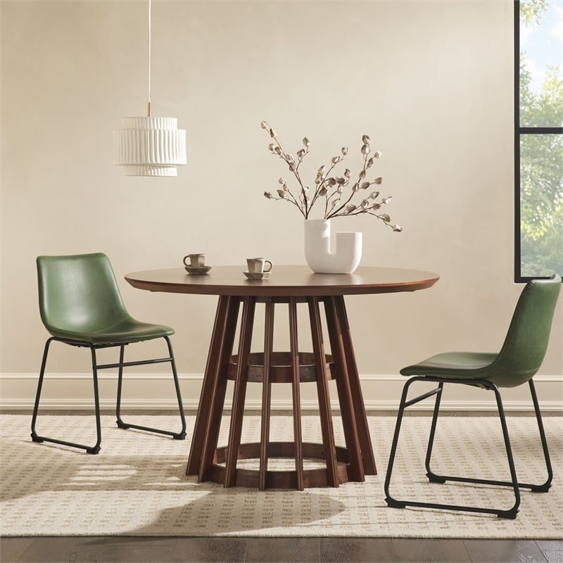 Pemberly Row Modern Slatted Wood Pedestal Base Dining Table 48