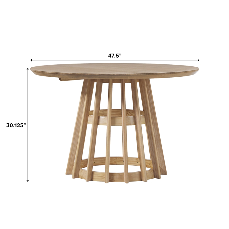 Pemberly Row Modern Slatted Wood Pedestal Base Dining Table 48