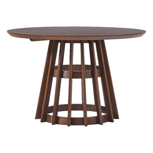 Pemberly Row Modern Slatted Wood Pedestal Base Dining Table 48&quot - Brown