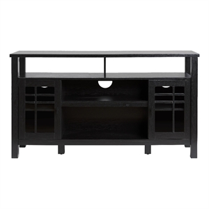 Pemberly Row Transitional Wood Glass Door Storage Sideboard 58&quot - Black