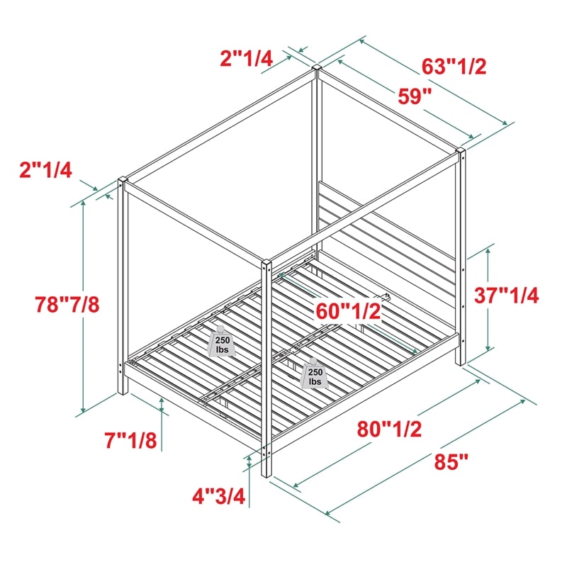 Pemberly Row Solid Wood Minimalist Boho Queen Canopy Bed - Natural Pine