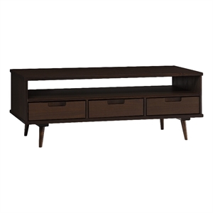 Pemberly Row Contemporary 48&quot 3-Drawer Solid Wood Coffee Table in Walnut