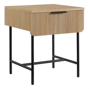 Pemberly Row 18.5&quot Reeded 1-Drawer Wood Side Table - Coastal Oak / Black