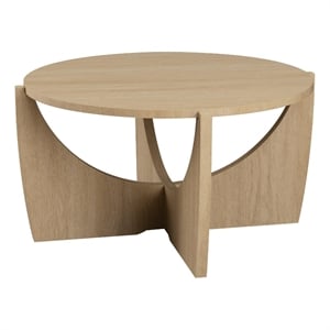 Pemberly Row 28&quot Wood Round Coffee Table w/ Open Crossed Arch Base - Coastal Oak