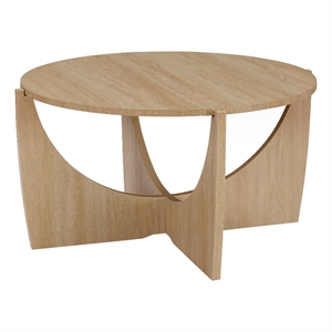 Pemberly Row 35&quot Wood Round Coffee Table w/ Open Crossed Arch Base - Coastal Oak