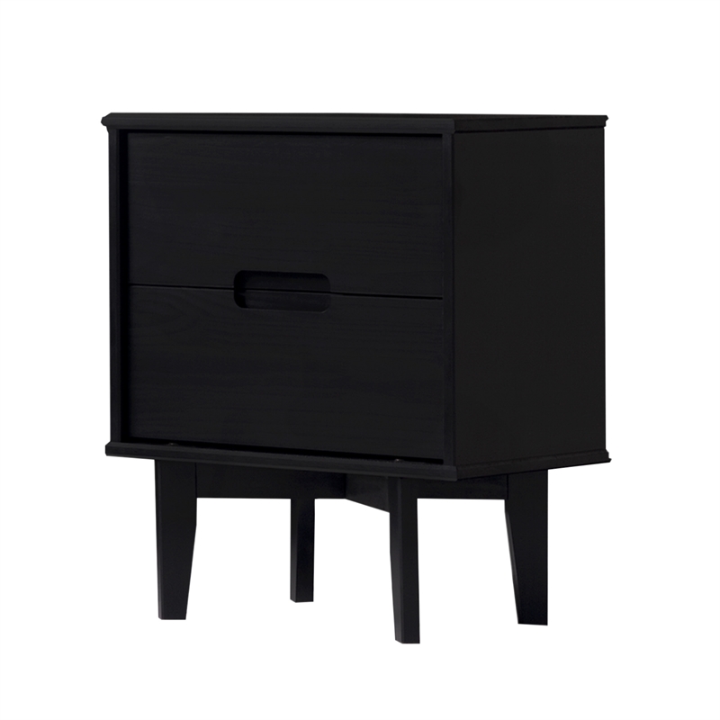 Pemberly Row 2-Drawer Groove Handle Solid Wood Nightstand - Black