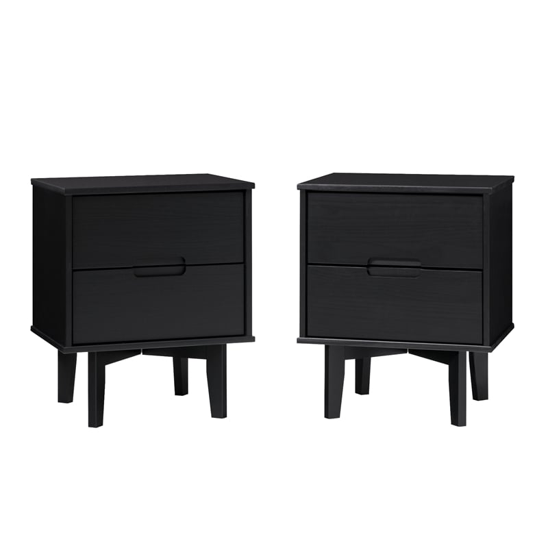 Pemberly Row 2-Drawer Groove Handle Wood Nightstand - 2PK - Black