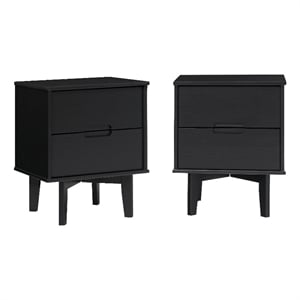 Pemberly Row 2-Drawer Groove Handle Wood Nightstand - 2PK - Black