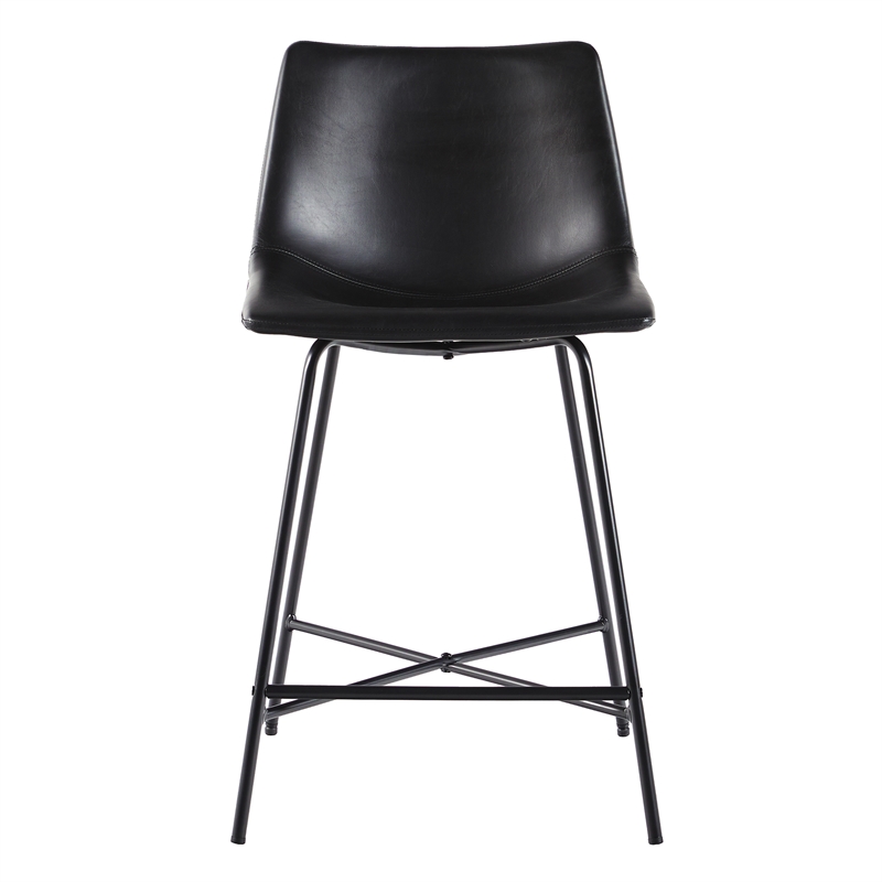 Pemberly Row Upholstered Metal Counter Stool with X Base in Black
