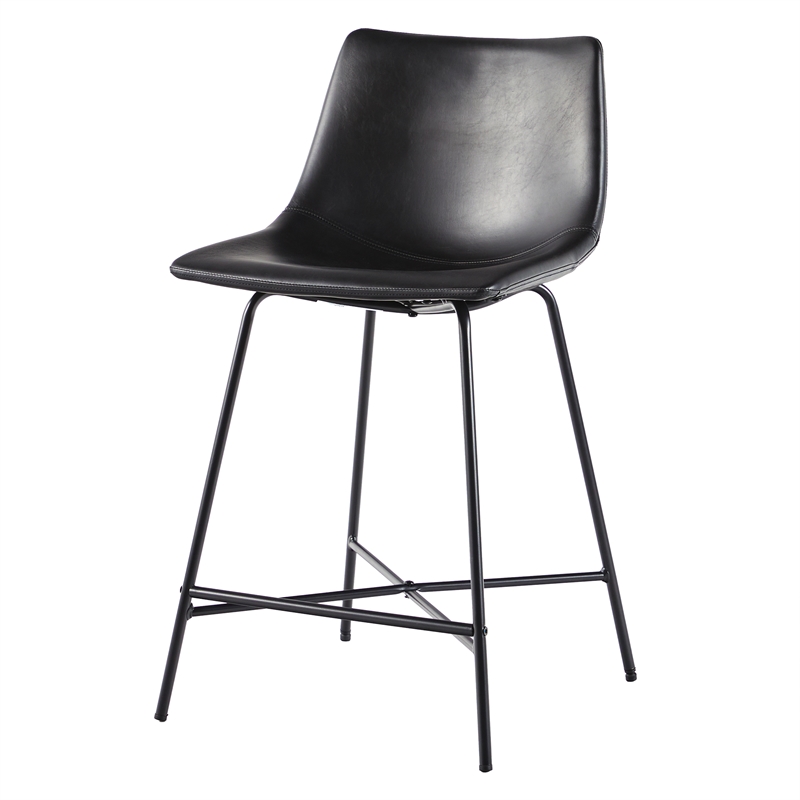 Pemberly Row Upholstered Metal Counter Stool with X Base in Black