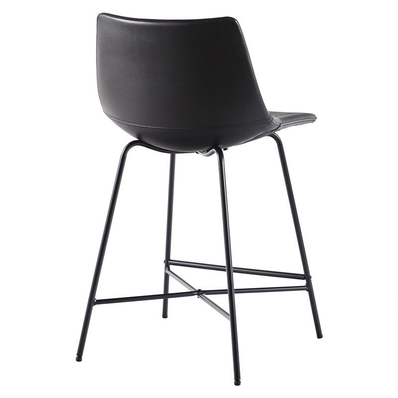 Pemberly Row Upholstered Metal Counter Stool with X Base in Black