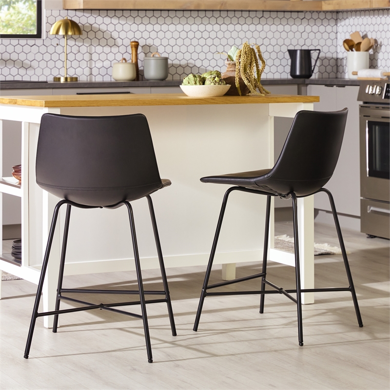 Pemberly Row Upholstered Metal Counter Stool with X Base in Black