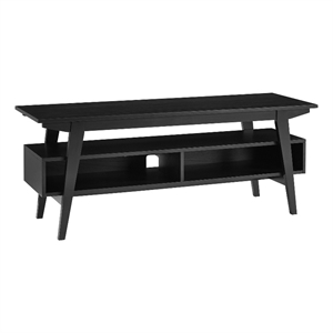 Pemberly Row Contemporary 47&quot Japandi Solid Wood TV Stand in Black