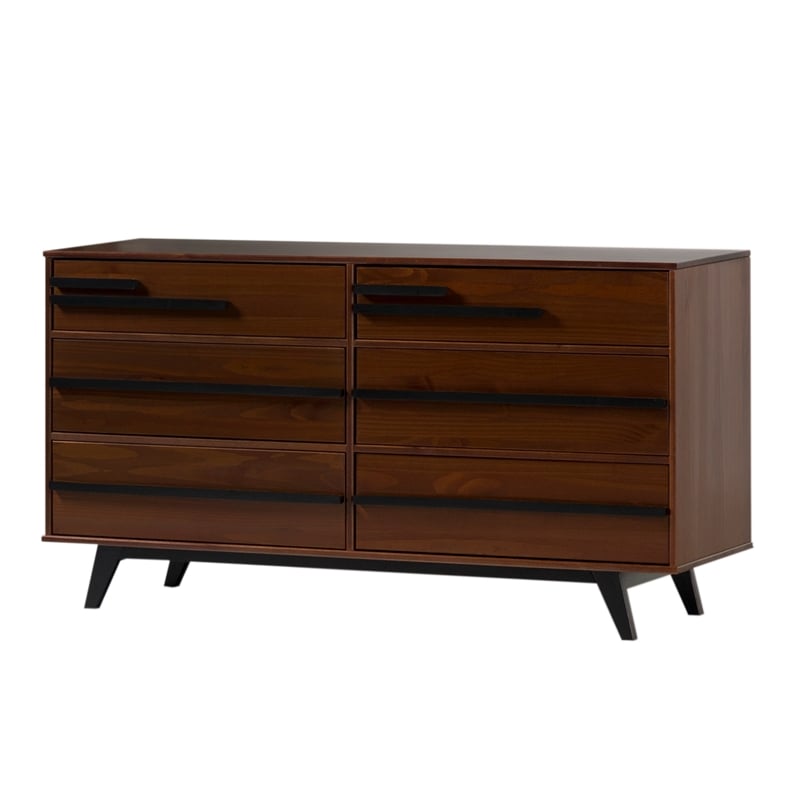 Pemberly Row Modern 6-Drawer Wood Modern Dresser in Walnut Varnish
