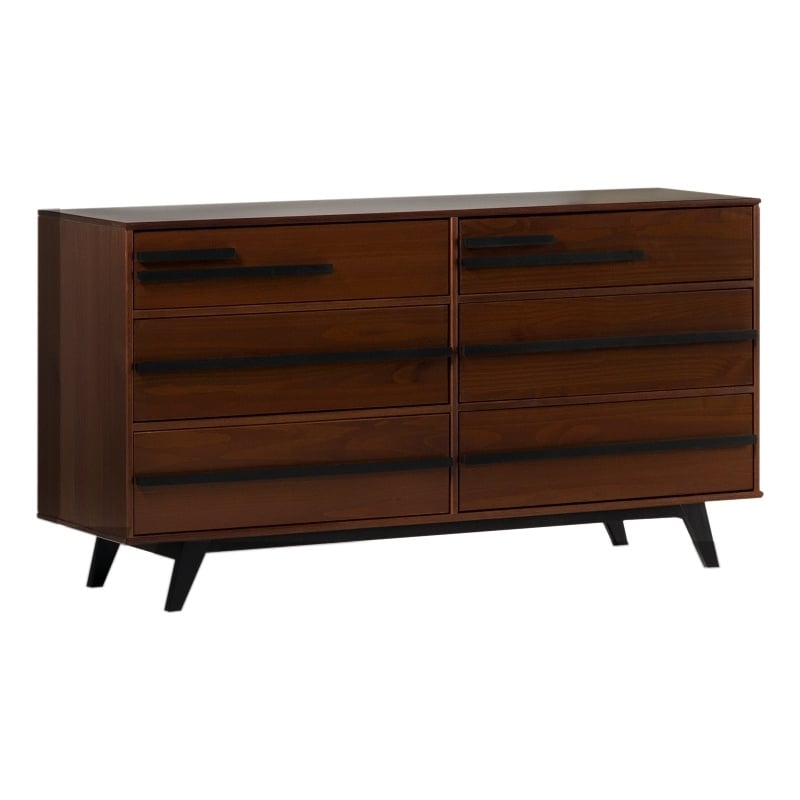 Pemberly Row Modern 6-Drawer Wood Modern Dresser in Walnut Varnish