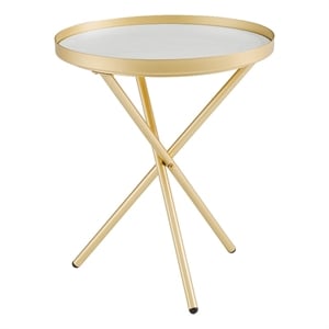 Pemberly Row 18&quot 3-Leg Contemporary Wood Side Table - Gold / Gray Marble