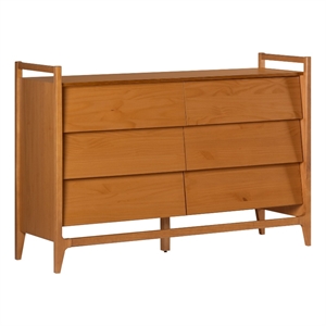 Pemberly Row 58&quot Solid Wood Modern Angle-Face 6 Drawer Dresser - Caramel