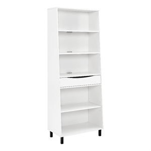 Pemberly Row 72&quot Wood Single Drawer Angled Front Bookshelf - Solid White