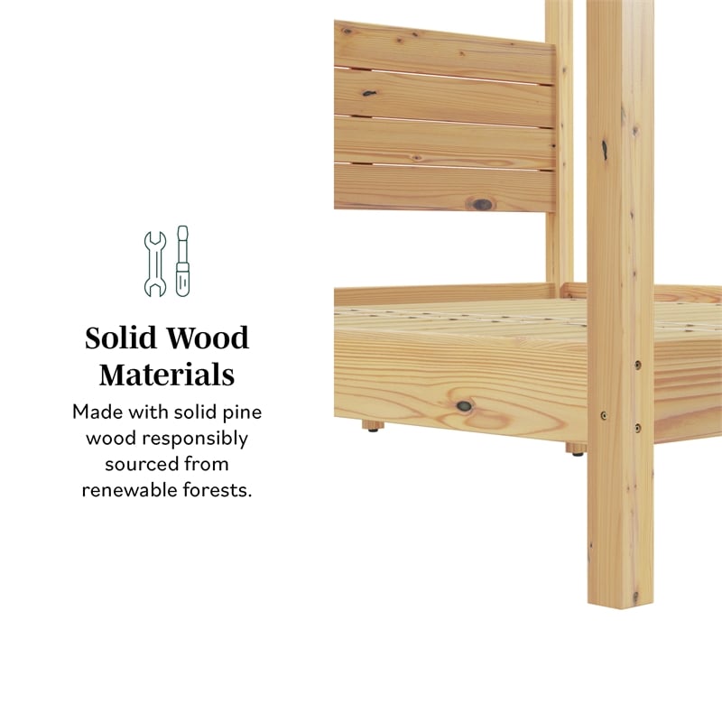 Pemberly Row Wood King Size Canopy Bed with Slatted Headboard in Natural