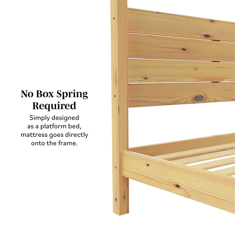 Pemberly Row Wood King Size Canopy Bed with Slatted Headboard in Natural