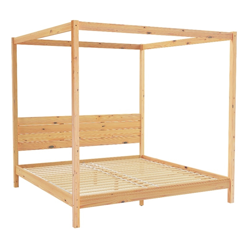 Pemberly Row Wood King Size Canopy Bed with Slatted Headboard in Natural