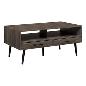Pemberly Row 40&quot Wood Coffee Table with Hairpin Legs - Slate Gray / Black