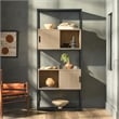 Pemberly Row Tall Wood Bookcase with Closed and Open Storage - Oak/ Black