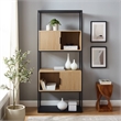 Pemberly Row Tall Wood Bookcase with Closed and Open Storage - Oak/ Black