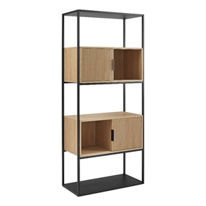 Pemberly Row Tall Wood Bookcase with Closed and Open Storage - Oak/ Black