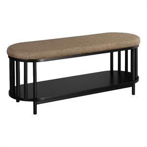 Pemberly Row 45&quot Modern Upholstered Top Wood Bench in Black/Brown