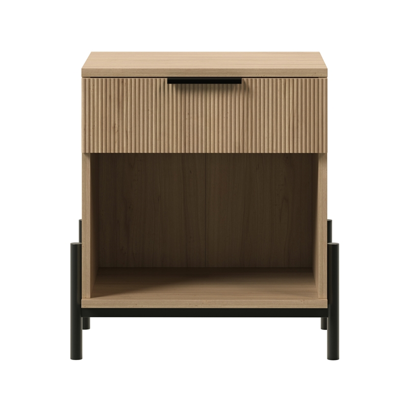 Pemberly Row Reeded 1-Drawer Modern Wood Nightstand in Coastal Oak