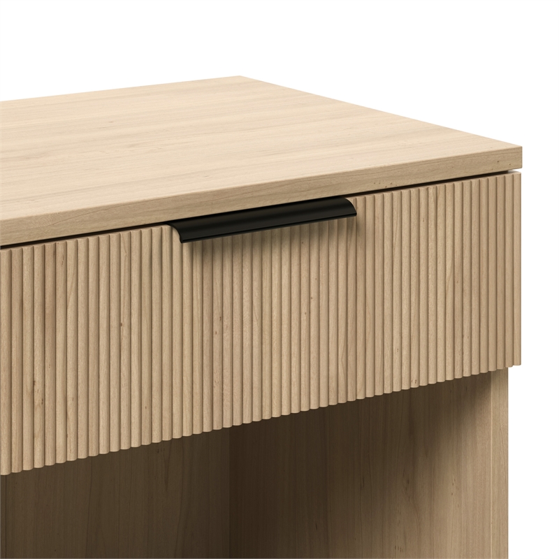 Pemberly Row Reeded 1-Drawer Modern Wood Nightstand in Coastal Oak