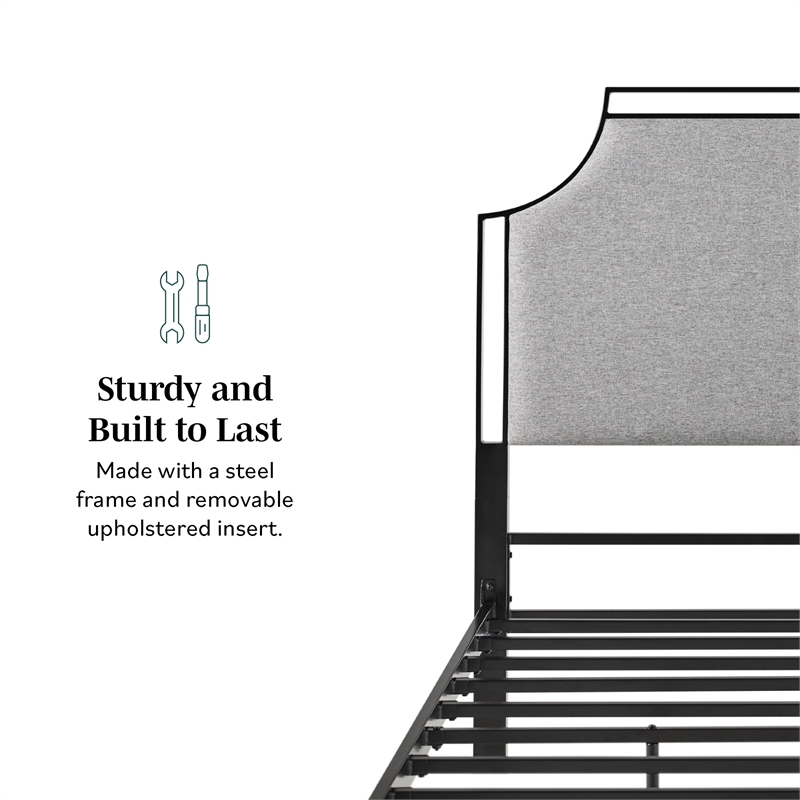 Pemberly Row Upholstered Transitional Metal Queen Size Bed in Gray