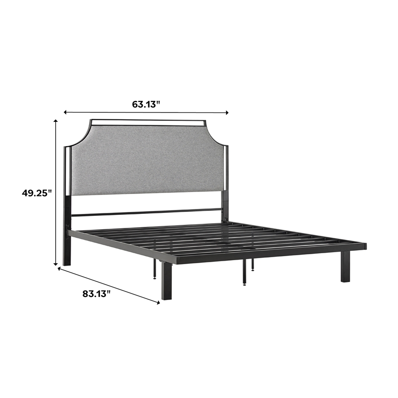 Pemberly Row Upholstered Transitional Metal Queen Size Bed in Gray