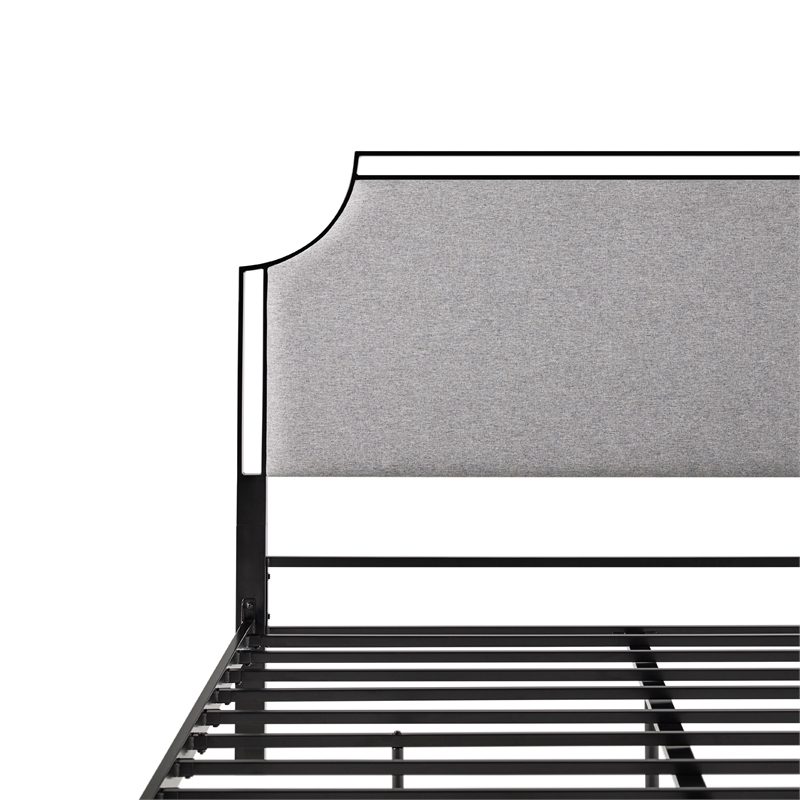 Pemberly Row Upholstered Transitional Metal Queen Size Bed in Gray