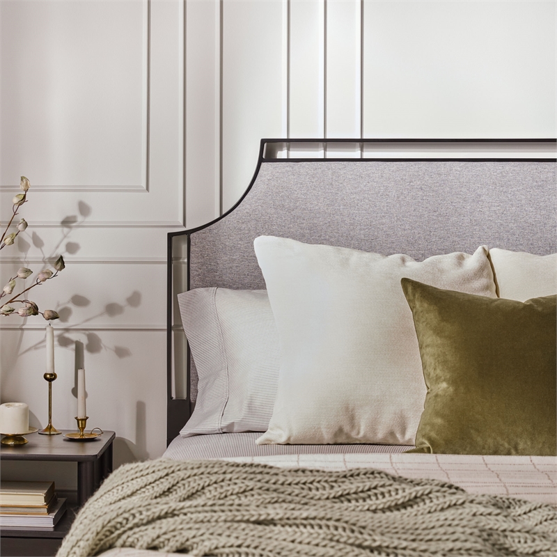 Pemberly Row Upholstered Transitional Metal Queen Size Bed in Gray