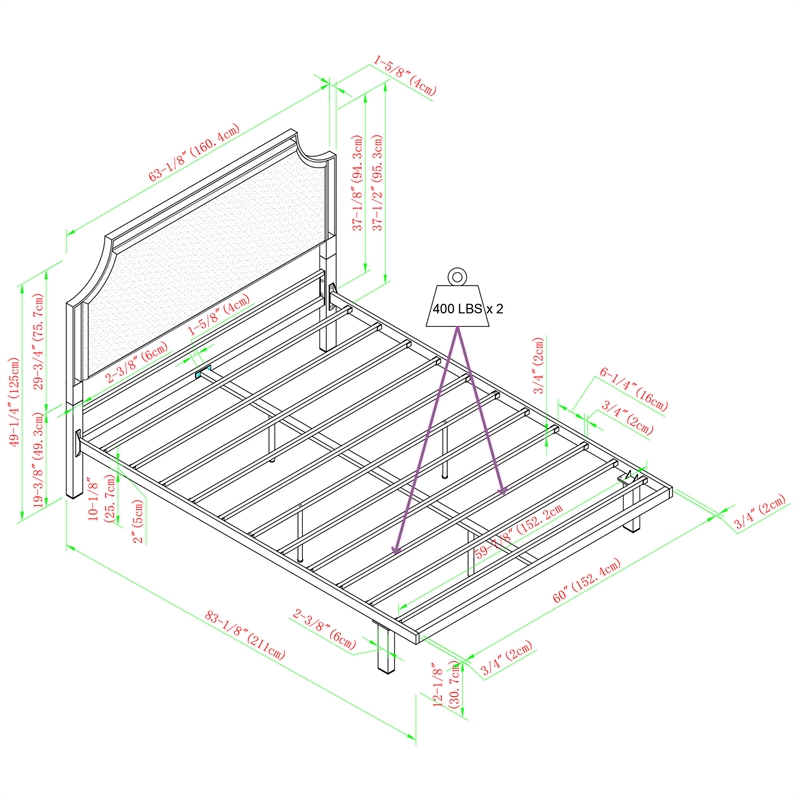 Pemberly Row Upholstered Transitional Metal Queen Size Bed in Gray