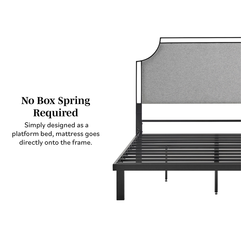 Pemberly Row Upholstered Transitional Metal Queen Size Bed in Gray
