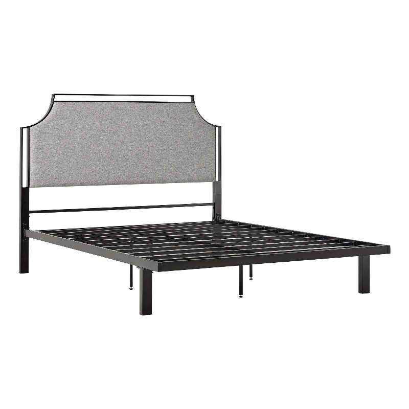 Pemberly Row Upholstered Transitional Metal Queen Size Bed in Gray