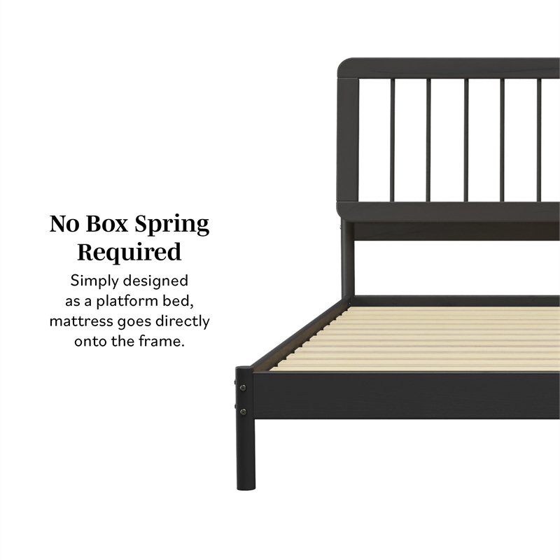 Pemberly Row Mid-Century Solid Wood King Size Bed with Slat-Back in Black