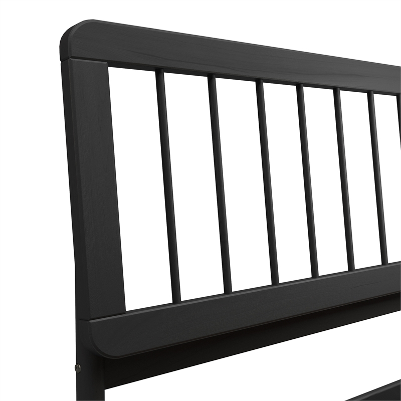 Pemberly Row Mid-Century Solid Wood King Size Bed with Slat-Back in Black