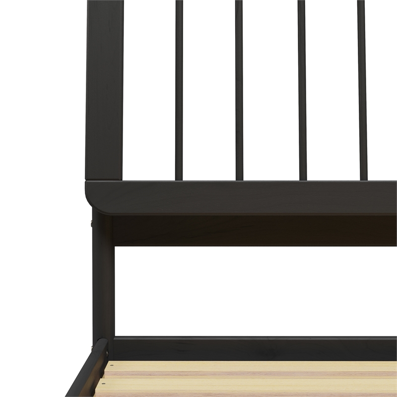 Pemberly Row Mid-Century Solid Wood King Size Bed with Slat-Back in Black