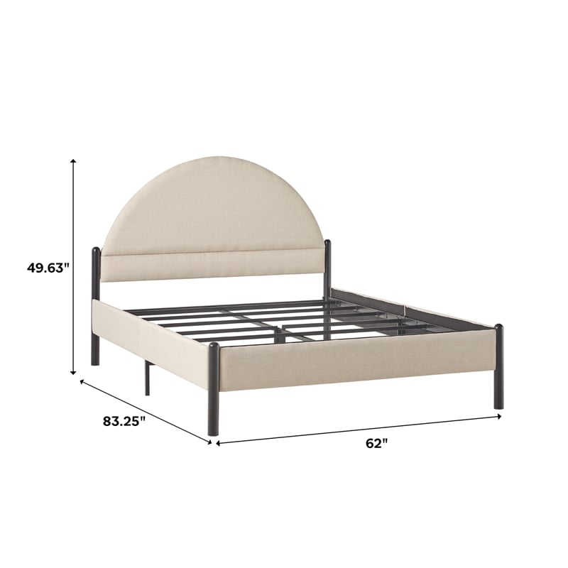 Pemberly Row Upholstered Metal Queen Bed with Arched Headboard in Oatmeal