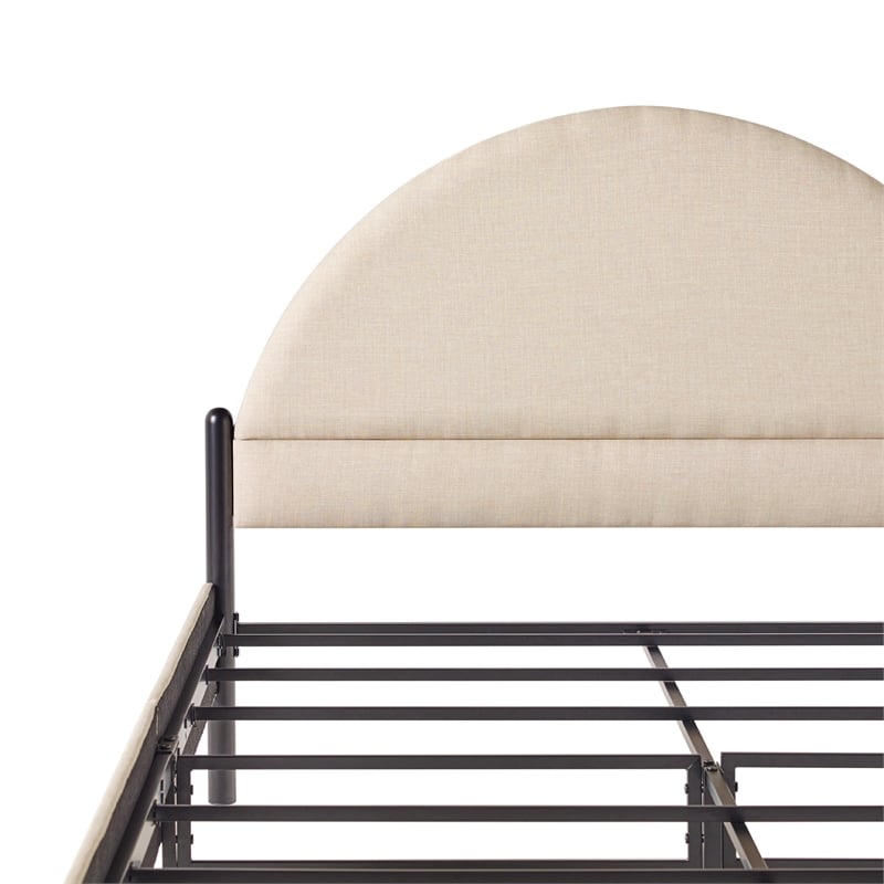 Pemberly Row Upholstered Metal Queen Bed with Arched Headboard in Oatmeal