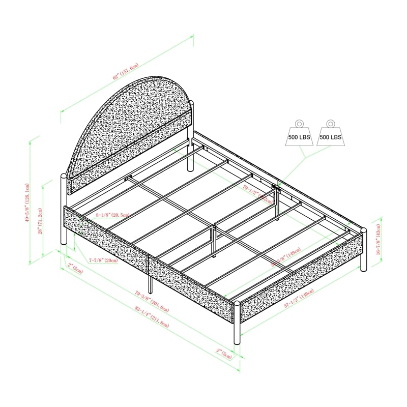 Pemberly Row Upholstered Metal Queen Bed with Arched Headboard in Oatmeal