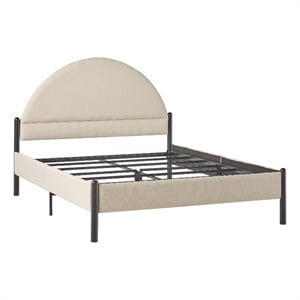 Pemberly Row Upholstered Metal Queen Bed with Arched Headboard in Oatmeal
