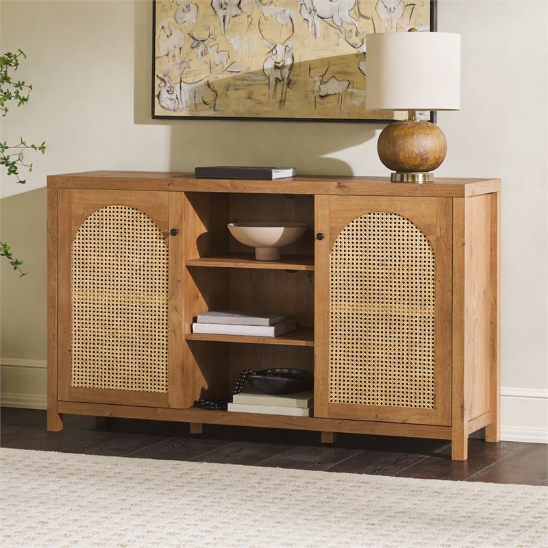 Pemberly Row Modern Arched Rattan 2-Door Wood Sideboard 58